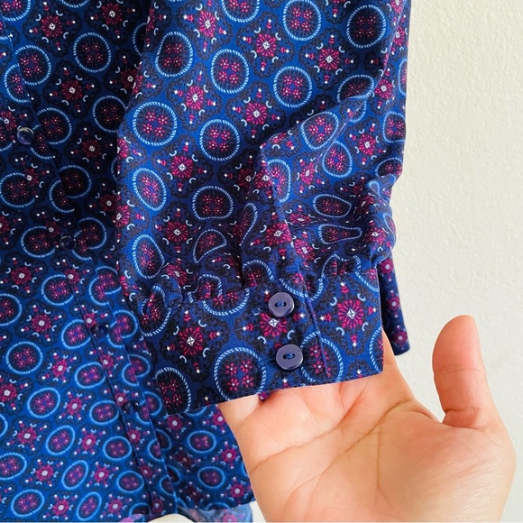 Catherines Women's Blue Patterned Top full button-down tunic flowy size 14/16W - Picture 2 of 8